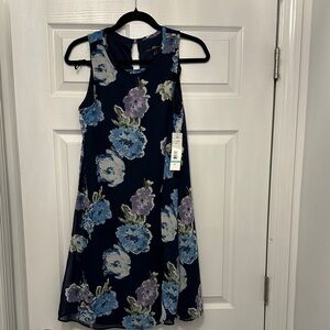 Floral Sleeveless Women Dress - Navy with Blue and Purple Size 8